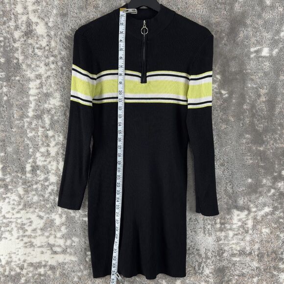 Arizona Jean Co Size XL Mock Neck Striped 1/4 Zip Sweater Dress Black Yellow - Picture 2 of 8